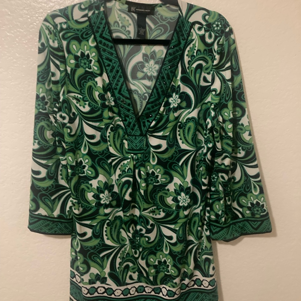 INC International Concepts Emerald Patterned Blouse